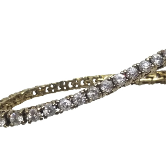 GOLD VERMEIL 925 VINTAGE TENNIS BRACELET SET WITH FACETED CRYSTALS - Picture 5 of 10